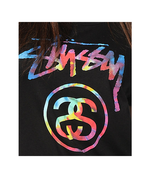 トップス STUSSY Floral S Crew bleach tie dye Stussy World Tour Floral Black Mens Tee Sz Small Flowers